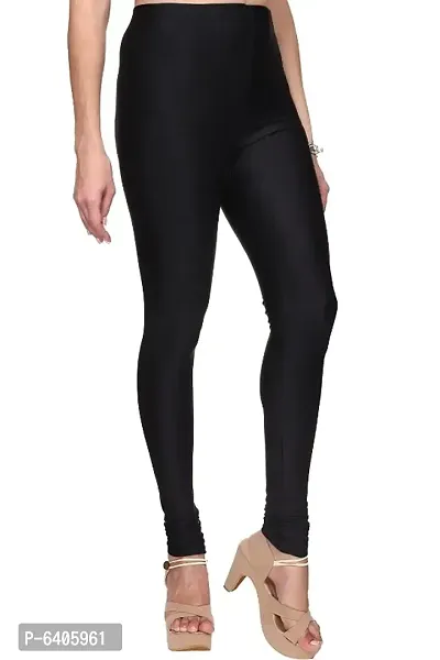 Stylish Black Satin Lycra Solid Leggings For Women-thumb2