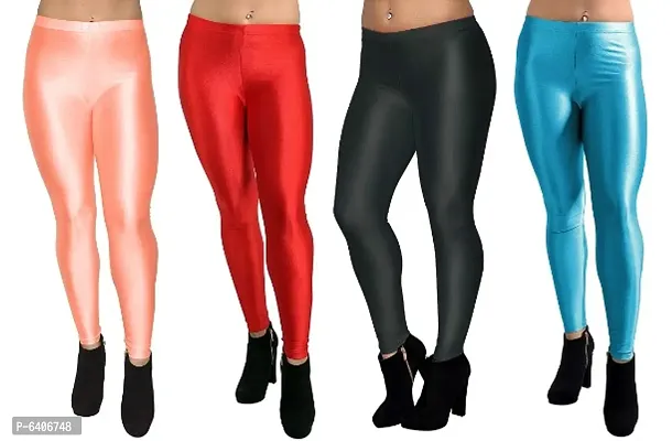 Stylish Satin Lycra Solid Leggings For Women- Pack Of 4-thumb0