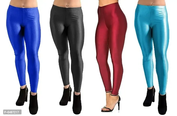 Stunning Satin Lycra Solid Leggings For Women- Pack Of 4