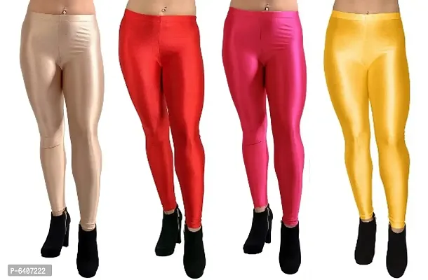 Stunning Satin Lycra Solid Leggings For Women- Pack Of 4