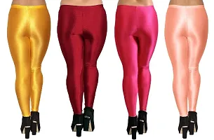 Stunning Satin Lycra Solid Leggings For Women- Pack Of 4-thumb2
