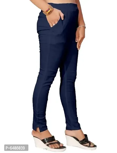 Stylish Cotton Slub Navy Blue Solid Ethnic Pant For Women-thumb0