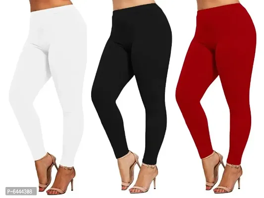 Women Cotton Solid Leggings Pack of 3