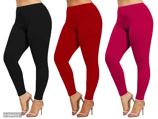 Women Cotton Solid Leggings Pack of 3