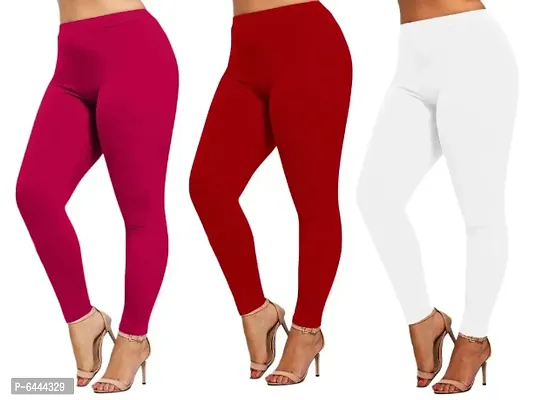 Women Cotton Solid Leggings Pack of 3