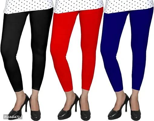 Women Cotton Solid Leggings Pack of 3