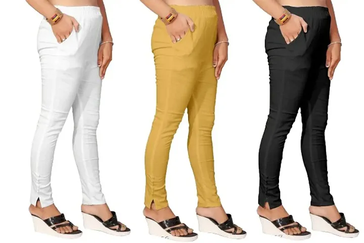 Stylish Cotton Slub Solid Leggings For Women - Pack Of 3