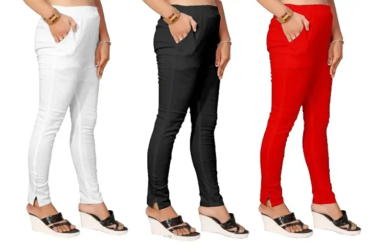 Stylish Cotton Slub Solid Leggings For Women - Pack Of 3