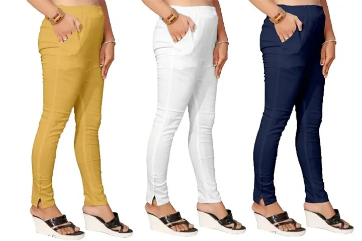 Stylish Cotton Slub Solid Leggings For Women - Pack Of 3