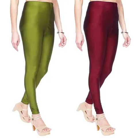 Stylish Satin Lycra Solid Leggings For Women- Pack Of 2