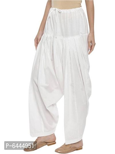 Stunning White Cotton Solid Semi Patiala Salwar For Women-thumb2