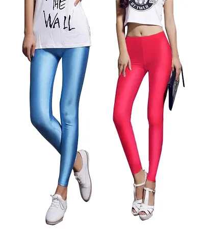 Stylish Womens Satin Solid Leggings (Pack Of 2)