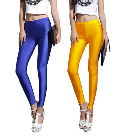 Women Solid Satin Lycra Leggings Pack of 2