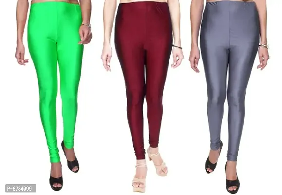 Women Satin Lycra Solid Leggings Pack of 3-thumb0