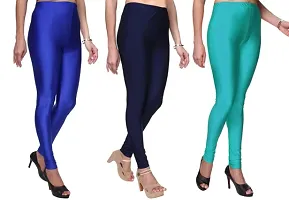 Women Satin Lycra Solid Leggings Pack of 3-thumb2