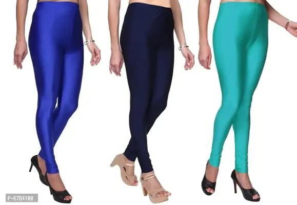 Women Satin Lycra Solid Leggings Pack of 3-thumb3