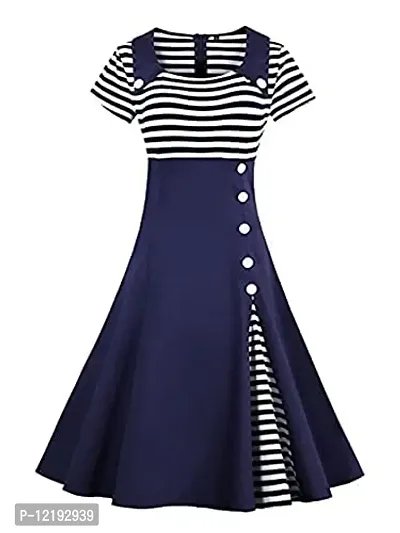 Krishna creation Girl's Casual Midi Knee Length Dress (9-11 Years, Blue)