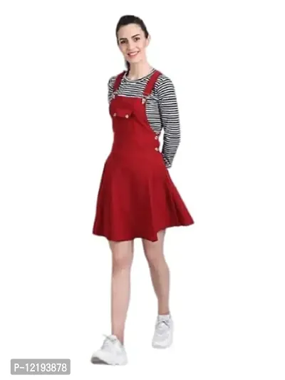 KrishnaEnterprise Women's Dungree top and Skirt Knee Length Skirt (12-13 Year, Red)