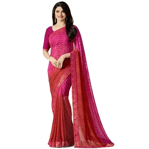 SETU TREANDZ Women's Jaal Georgette Saree With Blouse Piece (SETRZ_096_Pink and Red)