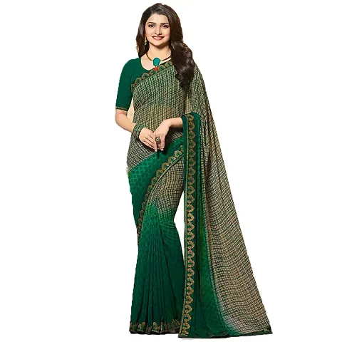 Florely Women's Georgette Printed Jacquard Lace Border Work Saree With Blouse Piece