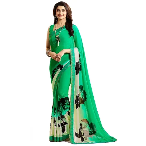 SHRUHAD® Women’s Georgette Printed Saree Lace Border & Blouse Piece (Saree Length 6.3 Mtr)