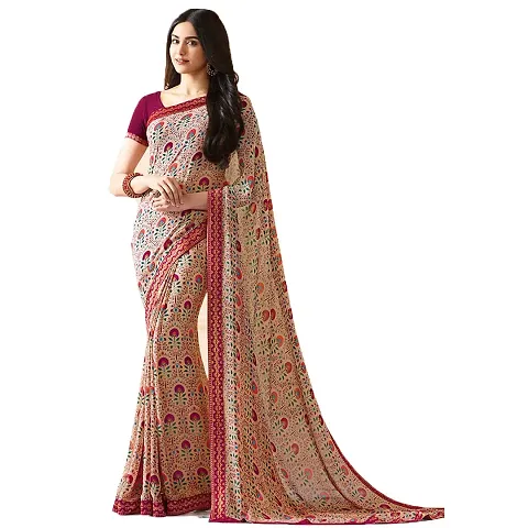 Concepta Women's Multicolor Georgette Printed Saree with Blouse Piece