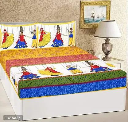 Dainty Jaipur Print Double Bedsheet With 2 Pillow Covers