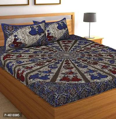 Jaipuri Cotton Printed Double Bed Bedsheet with 2 Pillow Cover