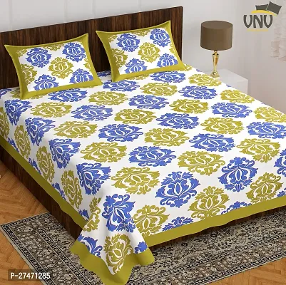 Comfortable Green Cotton Floral Print Bedsheet With 2 Pillow Covers-thumb0