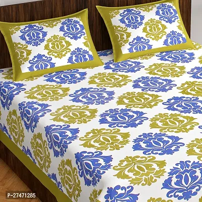 Comfortable Green Cotton Floral Print Bedsheet With 2 Pillow Covers-thumb2