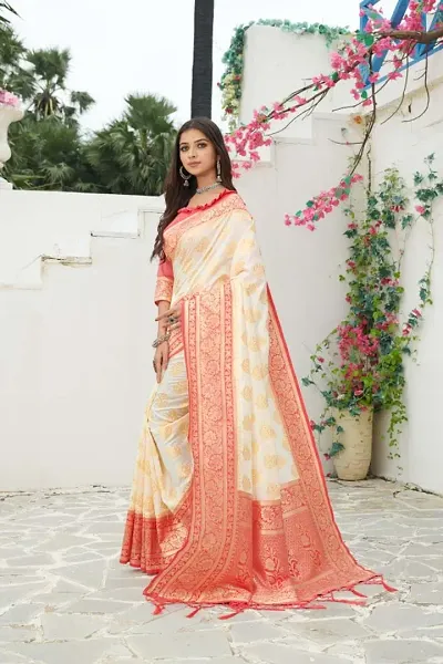 Beautiful Banarasi Silk Jacquard Saree with Blouse piece For Women