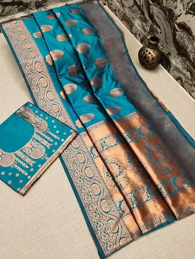 Stylish Women Banarasi Silk Saree with Blouse Piece