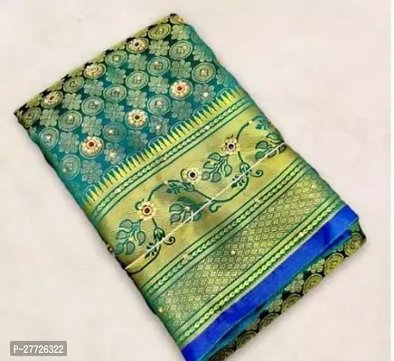 Designer Green Brocade Saree With Blouse Piece For Women-thumb0