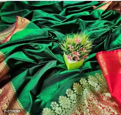 Designer Green Satin Silk Saree With Blouse Piece For Women