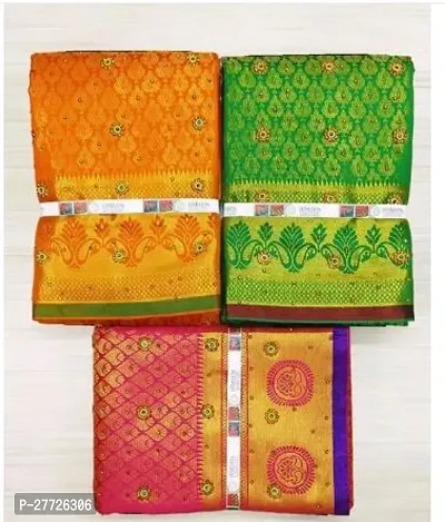 Designer Multicoloured Brocade Saree With Blouse Piece For Women Pack Of 3-thumb0