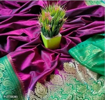 Designer Purple Satin Silk Saree With Blouse Piece For Women