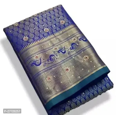 Designer Blue Banarasi Silk Saree With Blouse Piece For Women