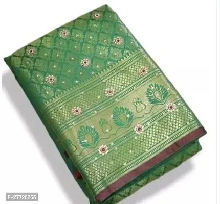 Designer Green Banarasi Silk Saree With Blouse Piece For Women