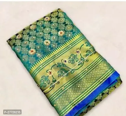 Designer Green Brocade Saree With Blouse Piece For Women-thumb0