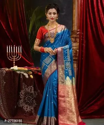 Designer Blue Satin Silk Saree With Blouse Piece For Women
