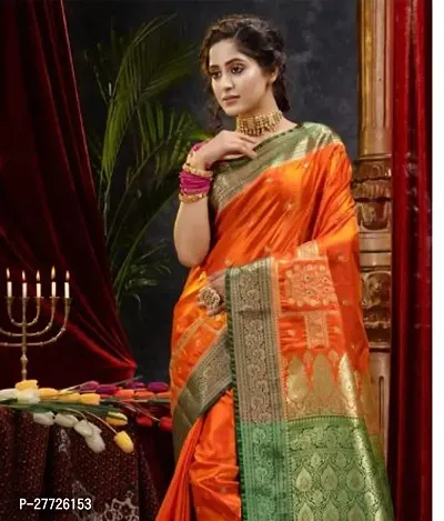 Designer Orange Satin Silk Saree With Blouse Piece For Women