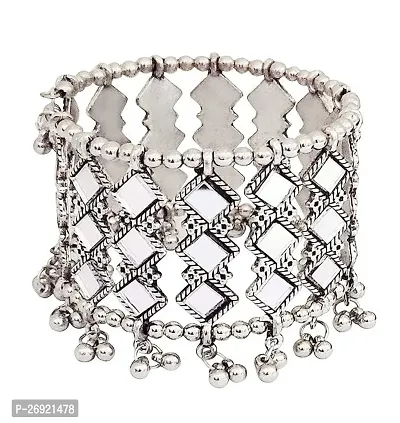 Oxidised Silver Mirror Cuff Bangle Bracelet For Girl and Women