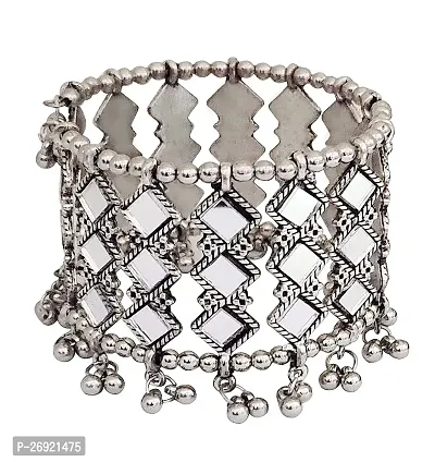 Jewellery Silver Oxidised Mirror Cuff Bangle Bracelet for Women and Girls