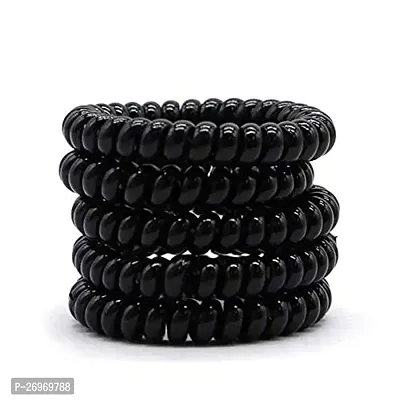 Spiral Hair Ties, 5 piece of Elastic Hair ties Phone Cord Traceless Elastic Hair Ties Ponytail Holder Rubber Bands for Women Black-thumb0