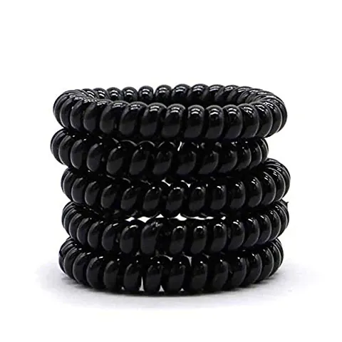 FAMEZA Spiral Hair Ties， 5 pieces of seamless elastic hair tie， no Crease Hair Coil Set Hair Ring Phone Cord Traceless Elastic Hair Ties Ponytail Holder Rubber Bands Set Styling (Black)