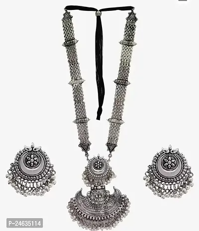 Stylish Fancy Designer Oxidised Silver Jewellery Set For Women-thumb0