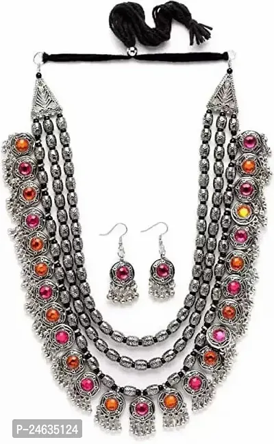 Stylish Fancy Designer Oxidised Silver Jewellery Set For Women-thumb0