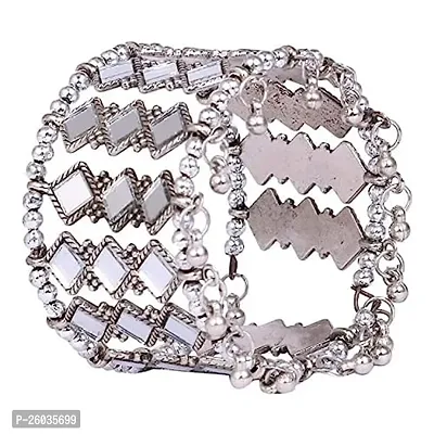 Oxidised Silver Mirror Cuff Bangle Bracelet For Girl  Women-thumb0
