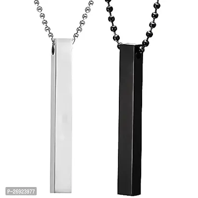 Men's Jewellery 3D Cuboid Vertical Bar/Stick Stainless Steel Locket Pendant for Boys and Men-thumb0