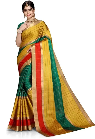 Ditya Fashion Women's Chanderi Saree With Blouse (Rama)